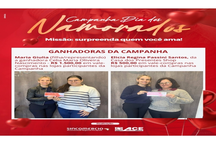 Notícia: O Sincomercio e a ACE realizaram no dia 17 de junho o sorteio da Campanha “Dia dos Namorados”.